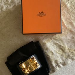 Cult Classic Hermes Collier De Chien Cuff - Black Leather W/ Gold Plated Hardware