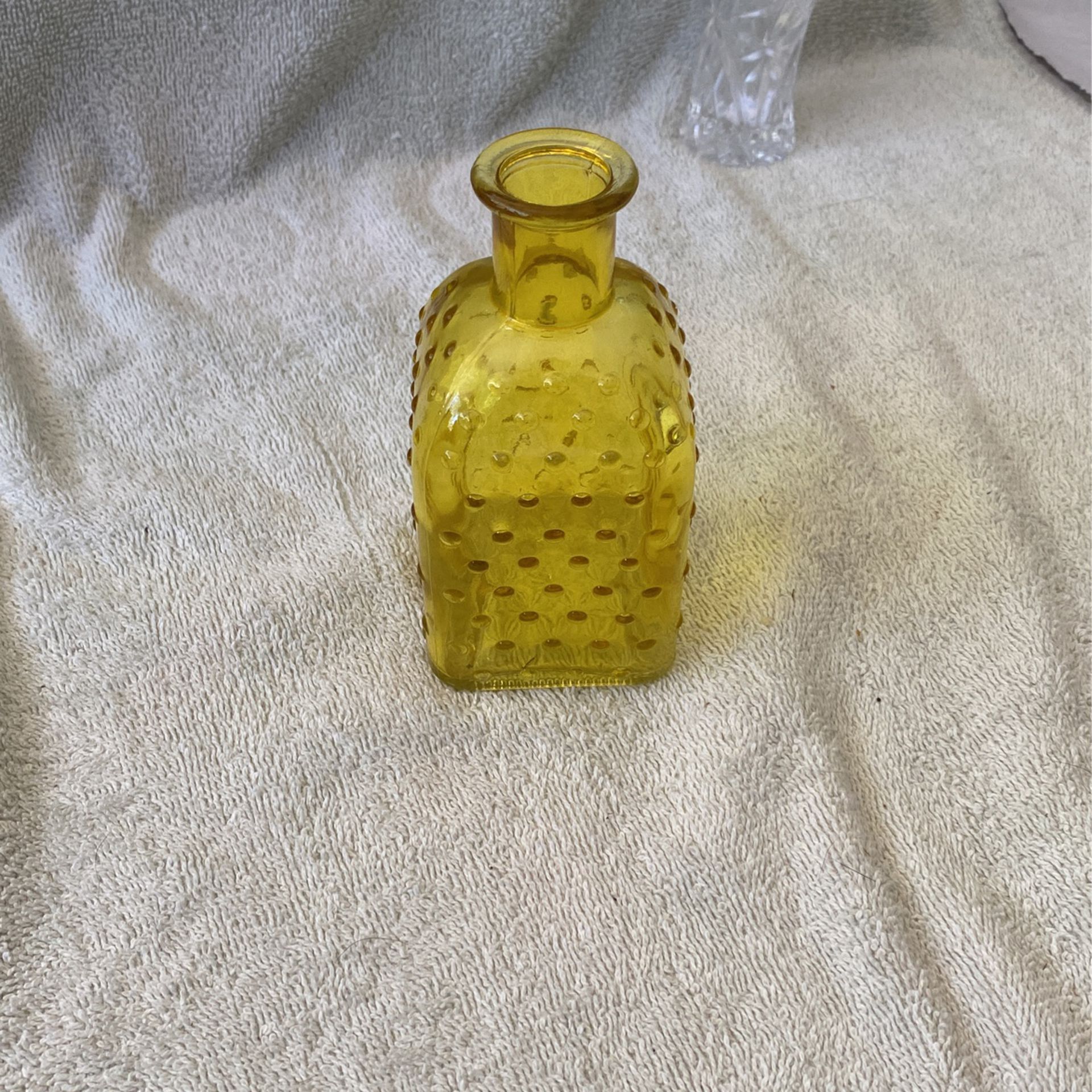 Small Bumpy Square Vintage Yellow Glass Vase