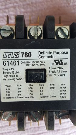 I have 2 mars 780 definite purpose contactors brand new