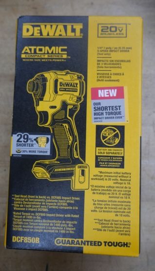 DEWALT DCF850B ATOMIC 20V MAX 1/4 inch Cordless Impact Driver (Tool Only). new 