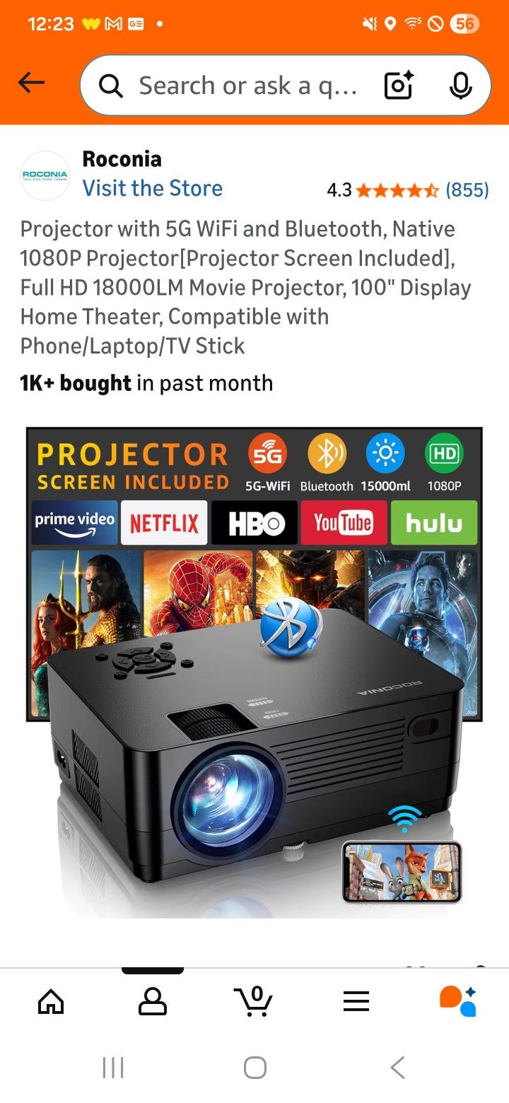 Roconia HD WiFi 1080P Projector