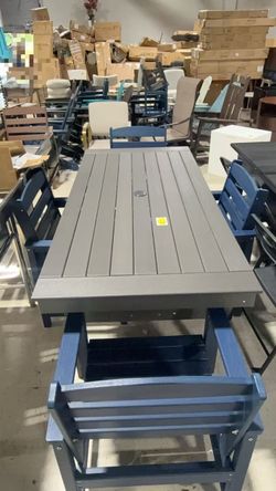 ❤️‍🔥 Long Patio table and 4 Blue Patio Chair with Umbrella holes , $320