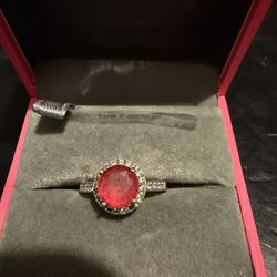Two Red Ruby With Diamonds Rings 925