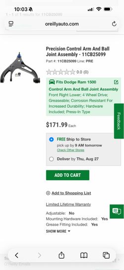 Brand New Dodge Ram 1500 4WD Front-End Parts – 4 Pieces