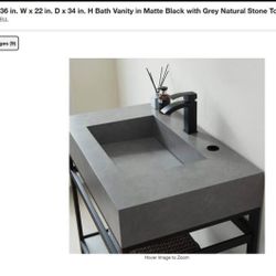 Free standing Bath Vanity with Grey stone top 36W x 22 D x 34 H. Brand new
