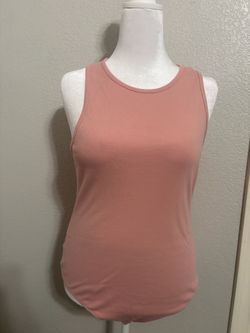 Pink Ribbed Sleeveless Tank Bodysuit