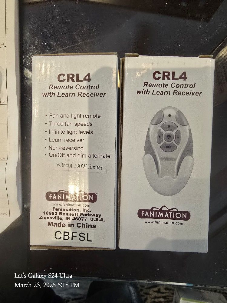 2 Brand New Control 4 Fanimation Fans - CRL4WH - Accessory - Remote Control Fan and Light W/Learn Rec(3-Spd/Non-Reversing)