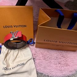 LOUIS VUITTON Taurillon Calfskin 30mm LV Initiales Belt 80 32 Galet Corail