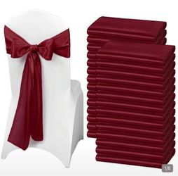 100 PCS Burgundy Satin Chair Sashes – Wedding & Event Decorations