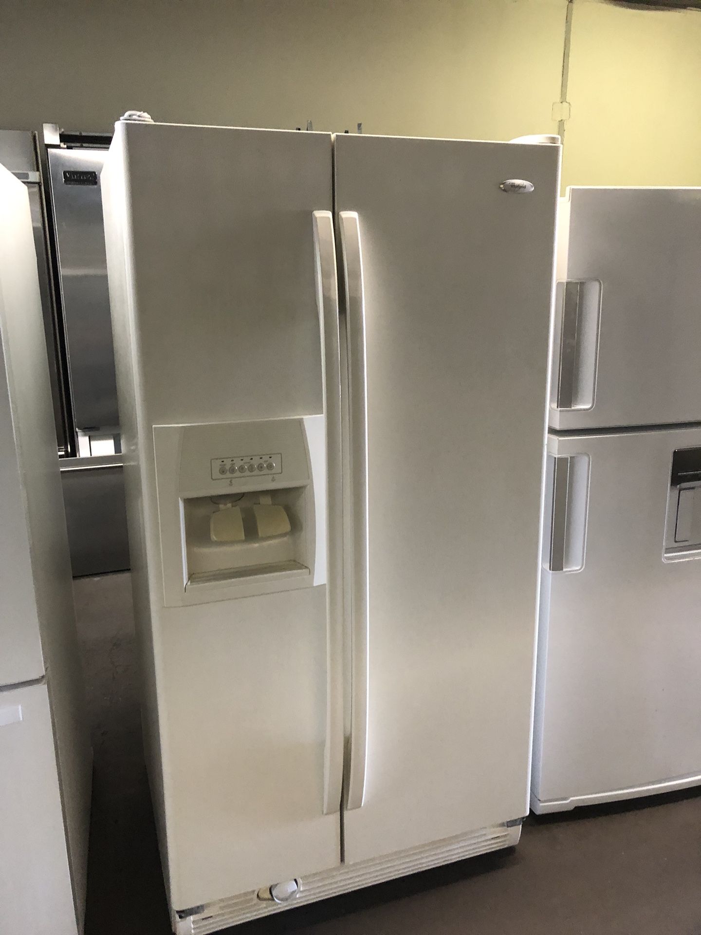 Whirlpool Almond Color Side By Side Refrigerator With Water And Ice Dispenser 