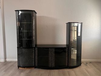 Unique Stylish 3 Piece Entertainment Center with Lighted Glass Displays