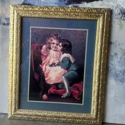 Vintage Victorian boy And Girl Framed Wall Hanging decor