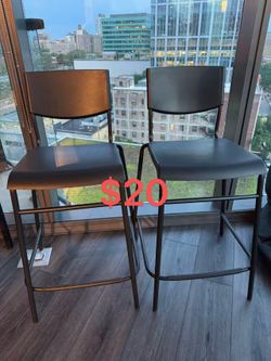 Two black bar stools