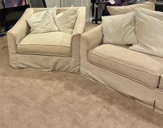 Title: Beige Sectional Couch & Matching Accent Chair – Good Condition