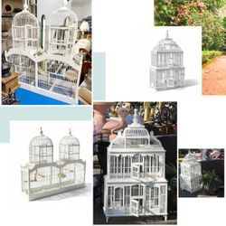 Vintage X-Large White Wood 2, 3 Story Bird Cages 