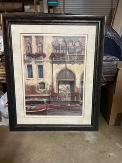 Pair of Framed Venice Canal Art Prints, 37" x 45" each