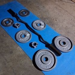 Olympic CURL BAR/CLAMP/weights 