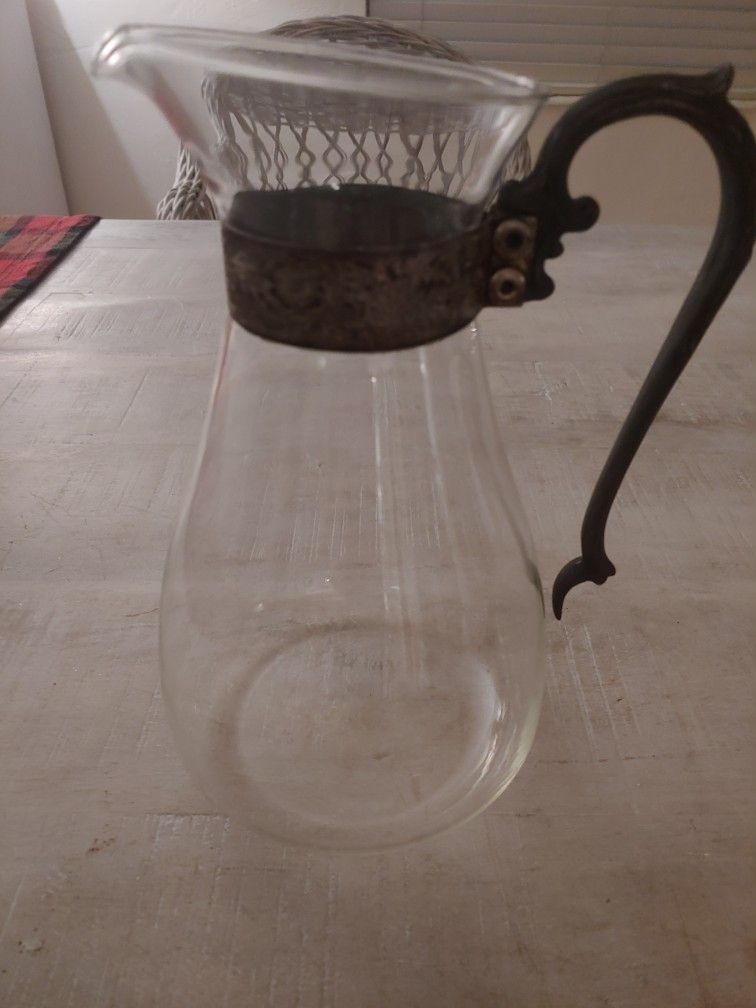 Vintage Glass And Silver Plate Carafe