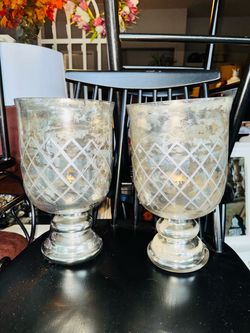 Large silver hurricane glass candle holder or URN
