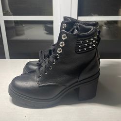 No Boundaries Black Studded Heeled Moto Boots Women’s Size 7.5 Wide

