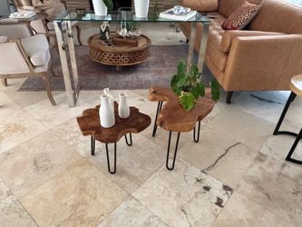 Rustic Natural Wood Side Tables