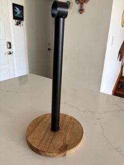 Paper Towel Holder Wood Base Black Metal
