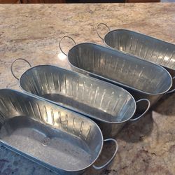4 Tin Oval Shaped Buckets 
