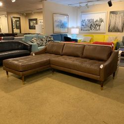  Kardiel Brando 83″ Leather Sofa Sectional Left, Milano Mocha