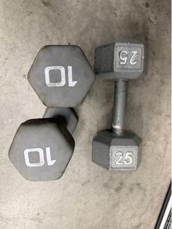 25lbs and 10lbs dumbbells