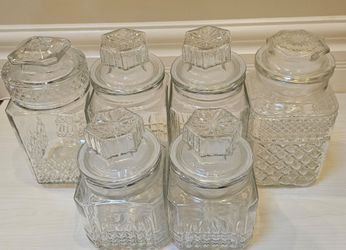 Vintage Koeze’s Glass Canister Set – 6 Jars with Lids – Excellent Condition