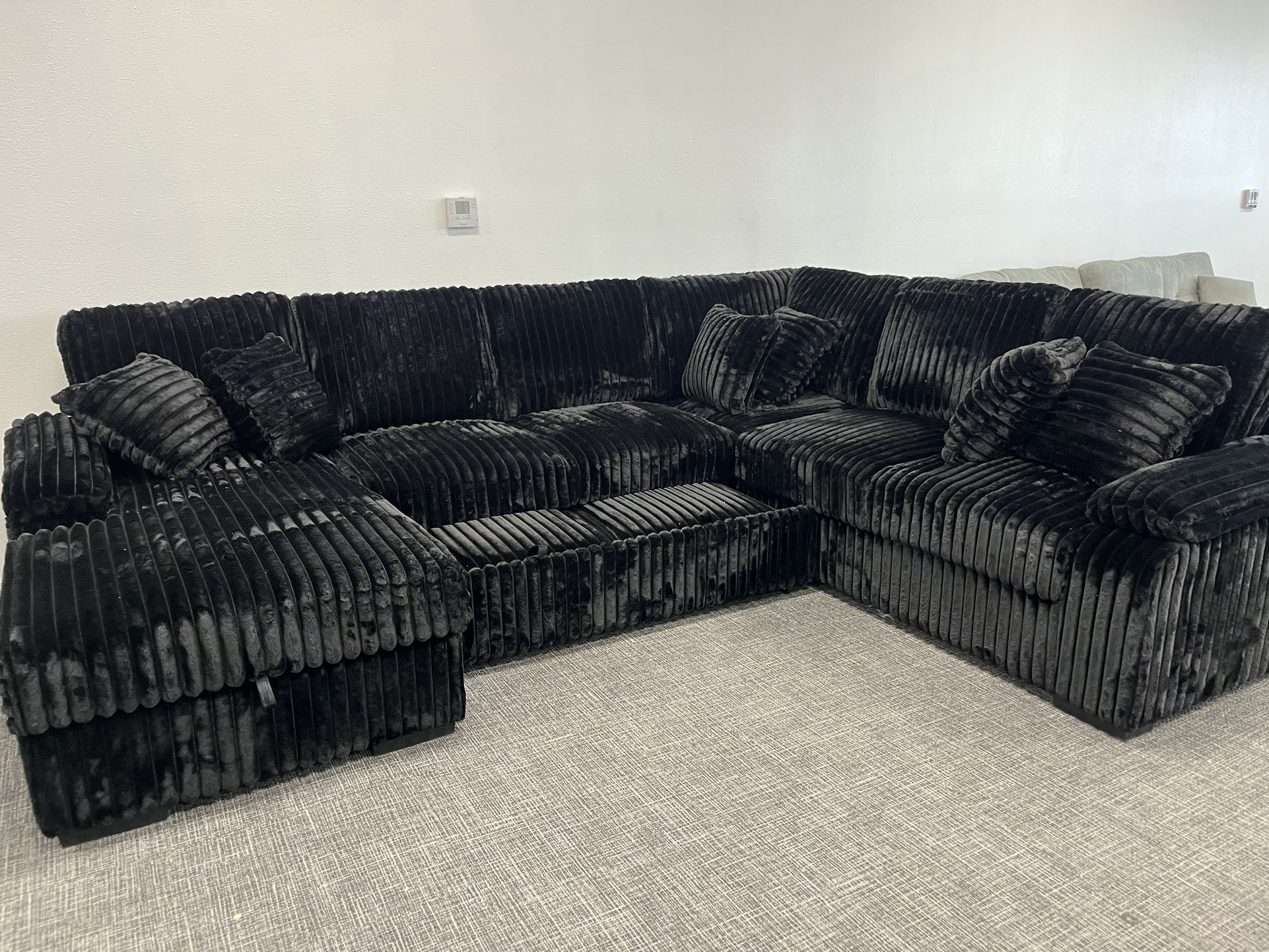 Huge Black Sectional Sleeper W/ Storage Chaise