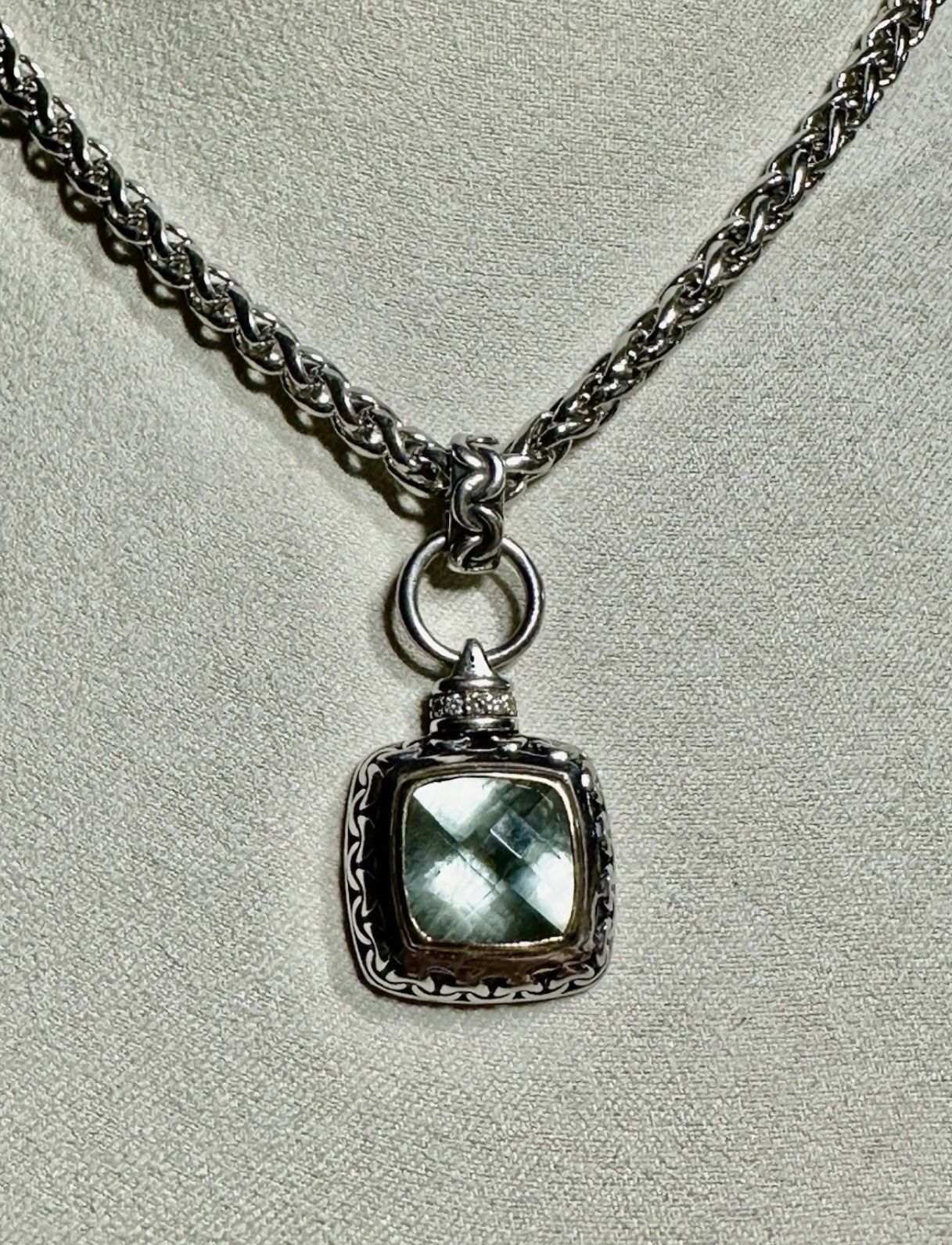 FREE SHIPPING! Alwand Vahan 925 & 14k Prasiolite & Diamond Pendant Necklace 16” Lot#316