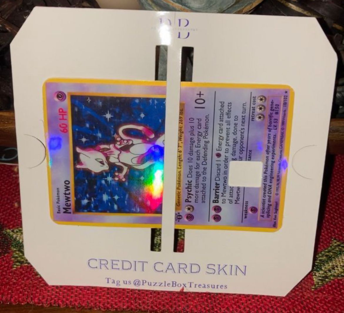 Pokemon Card Credit Card Skin ~ Mewtwo Base Set 1st Edition Holographic Credit Card Skin