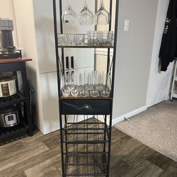 Bar Cabinet / Wine Rack with Hanging Wine Glasses & Glassware Set