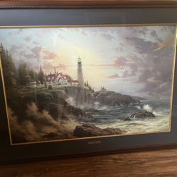 Thomas Kinkade  Vintage 1997 Picture Titled Clearing Storms Seaside Memories IV Lithograph 24”by 36” N Paper 