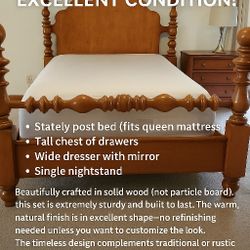 Solid Wood 4-Piece Bedroom Set – Excellent Condition!