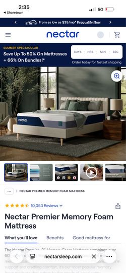 Nectar Premier Memory Foam, King, Like New, Excellent Condition