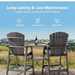 Tall Adirondack Chair Set of 2, All-Weather HDPE Outdoor Chairs with Removable Double Trays, Bar Height Adirondack Chairs for Balcony, Deck, Patio, Ba