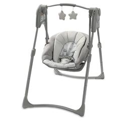 Graco Slim Spaces Compact Baby Swing, Portable Baby Swing with Carry Handle, Indoor Baby Swing with Multiple Swing Speeds and Plush Toy Bar, Reign