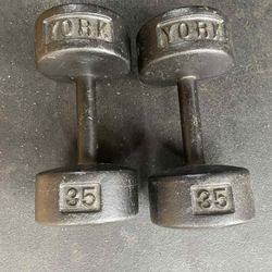 Vintage 35lb York Dumbbells 