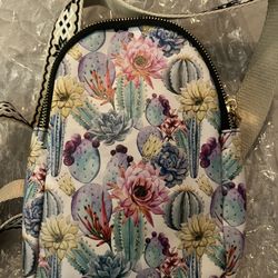 AMmao Sling Bag for Women Blooming Cactus Flower Pattern Crossbody Bag Small Chest Bag Shoulder Bag Cell Phone Purse for Casual Travel Hiking Running 