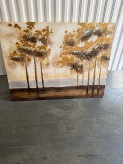 Large Canvas Wall Art - Abstract Gold Forest Painting