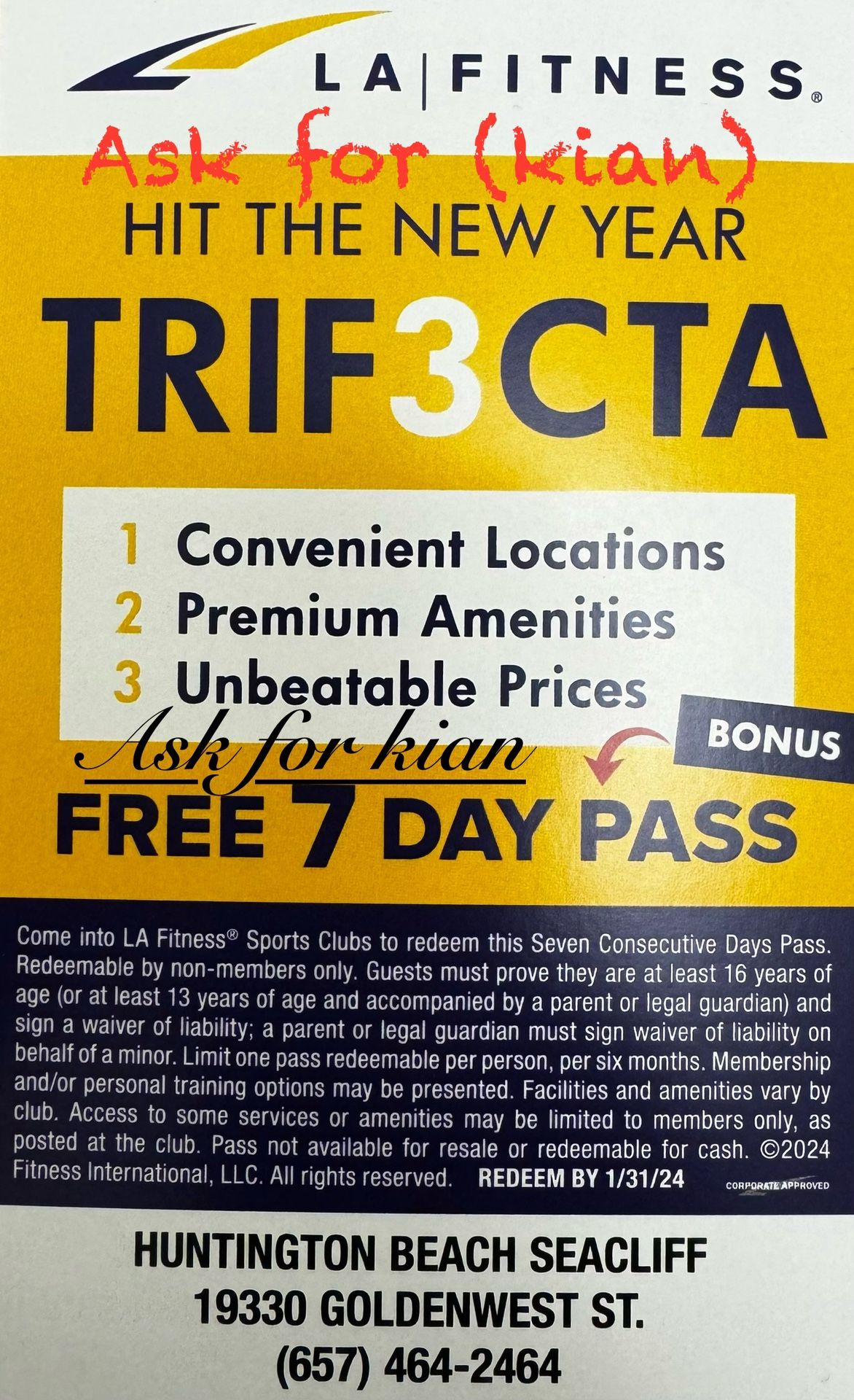 Free 7 Day Pass La Fitness In Huntington Beach for Sale in Huntington
