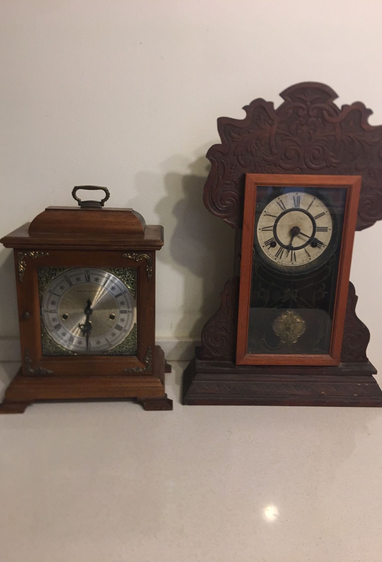 Antique Wood Clocks Hamilton Mantel & Waterbury Harlem Gingerbread Clock