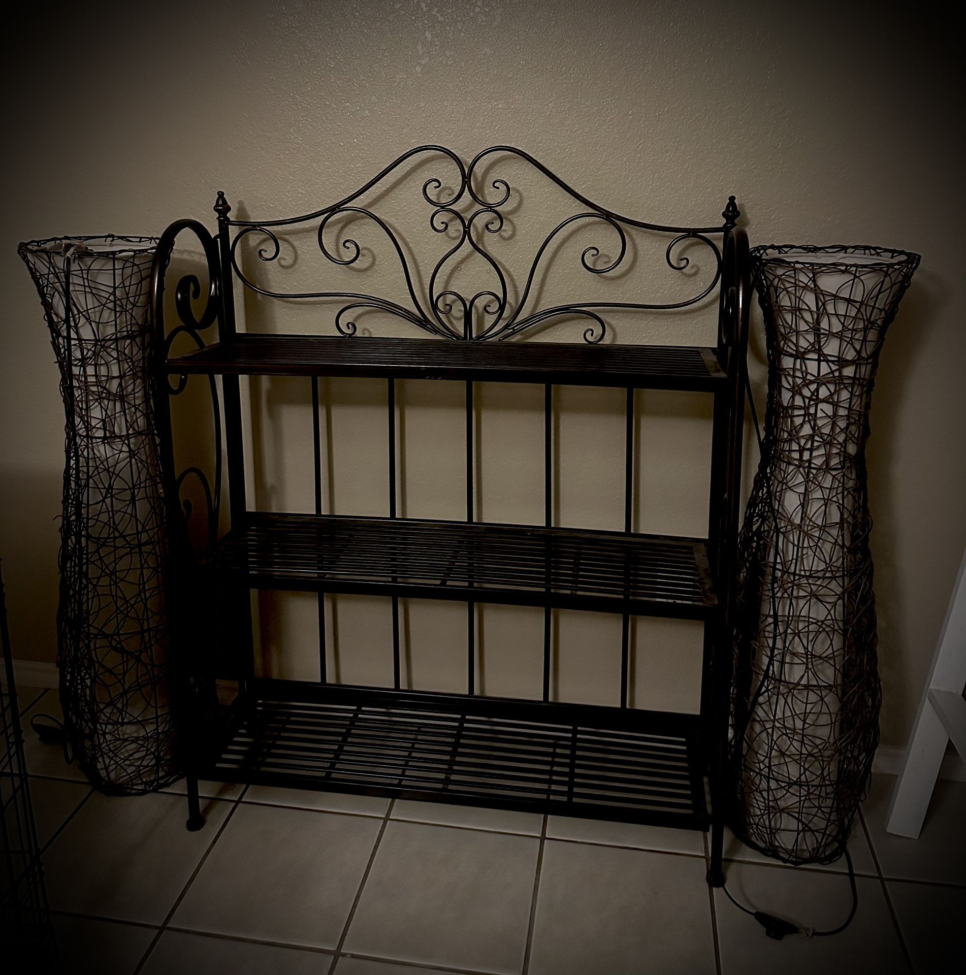 Metal Rack, Two Metal Wall Holders And Lamps