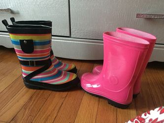 Rain Boots $7 each Stripe size 11/12 Pink size 13 Floral size 13