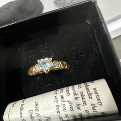 Technibond 925 Sterling Silver Gold-Plated Heart Blue Topaz Ring – Romantic Design
