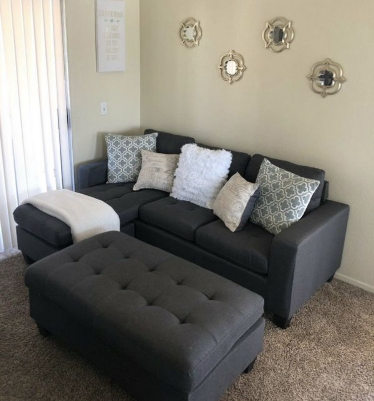 Brand New Gray Sectional Sofa Couch With Ottoman