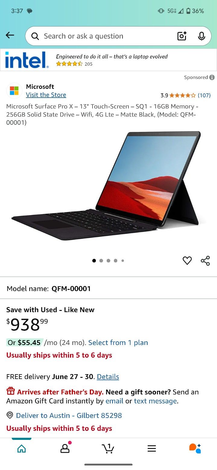 Microsoft Surface Pro X SQ CELLULAR 2n1