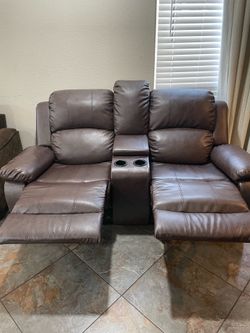 Brown Reclining Loveseat & Recliner Set – Cup Holders & Storage